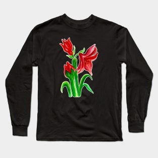 Christmas Amaryllis Flower Watercolor Long Sleeve T-Shirt